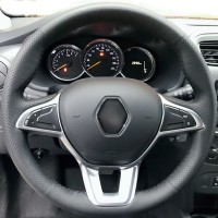 Оплетка на руль из натуральной кожи Renault Sandero Stepway II 2018-н.в. (для руля без штатной кожи, черная)