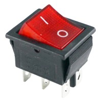 Переключатель клавишный, прямоугольный-большой красный (2-п,4-к) 12V (красная подсветка)