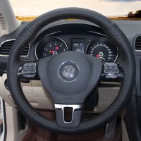 Оплетка на руль из «Premium» экокожи Volkswagen Jetta Mk6 2010-2014 г.в. (для руля с подрулевыми лепестками, черная)