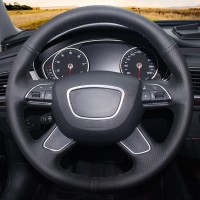 Оплетка на руль из «Premium» экокожи Audi Q7 (4L) 2011-2015 г.в. (без подрулевых лепестков, черная)