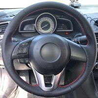 Оплетка на руль из натуральной кожи Mazda 3-III 2013-2016 г.в. (для замены штатной кожи, красная)